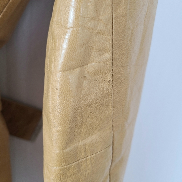 Express Y2K Tan Genuine Leather Vintage Belted Trench Coat - Picture 8 of 11